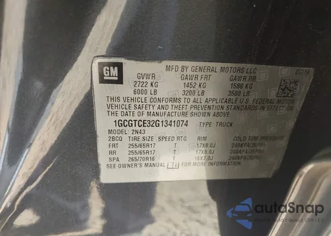 2016 Chevrolet Colorado Lt из США, поврежденный, VIN 1GCGTCE32G134107